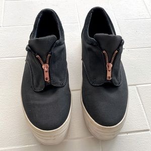 Black Canvas Slip-On Sneakers with Rose Gold Zipper